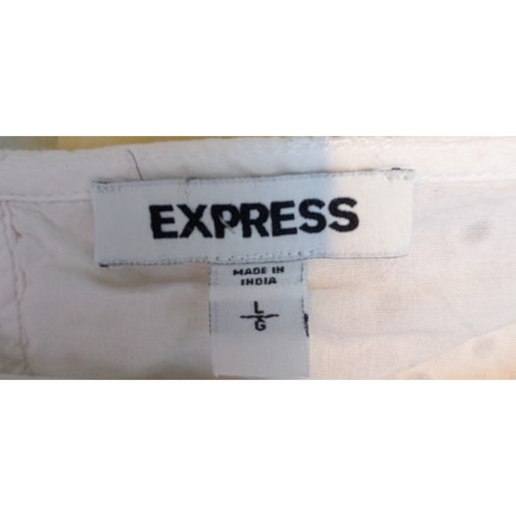 Express White Eyelet Floral Peplum Ruffle Puff Sleeve Cottage Coquette Blouse LG - Picture 7 of 10